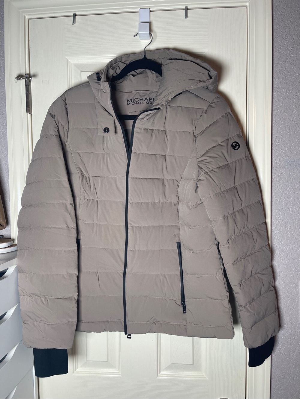 Michael Kors Women's Hooded Quilted Puffer Jacket in Taupe